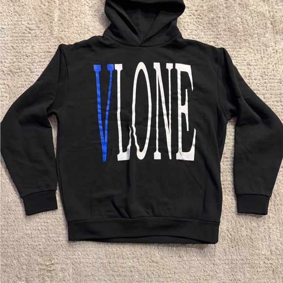 VLONE Other - VLONE Black Hoodie with Blue and White Lettering